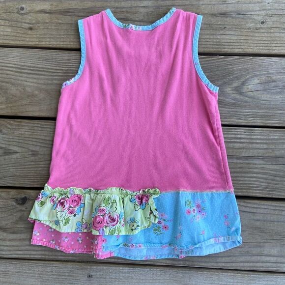 Hanna Andersson Pink Ribbed Tank Floral Hem Size 120 = US 6-7 - Picture 2 of 3